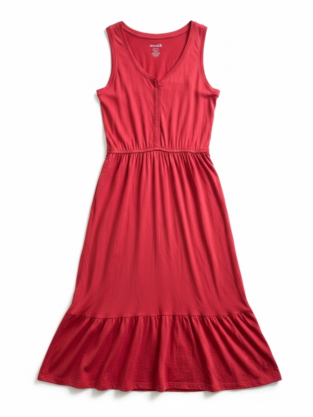 Wool& Merino Wool Grace Knit Sleeveless Red Tiered Midi Snap Front $178 Medium